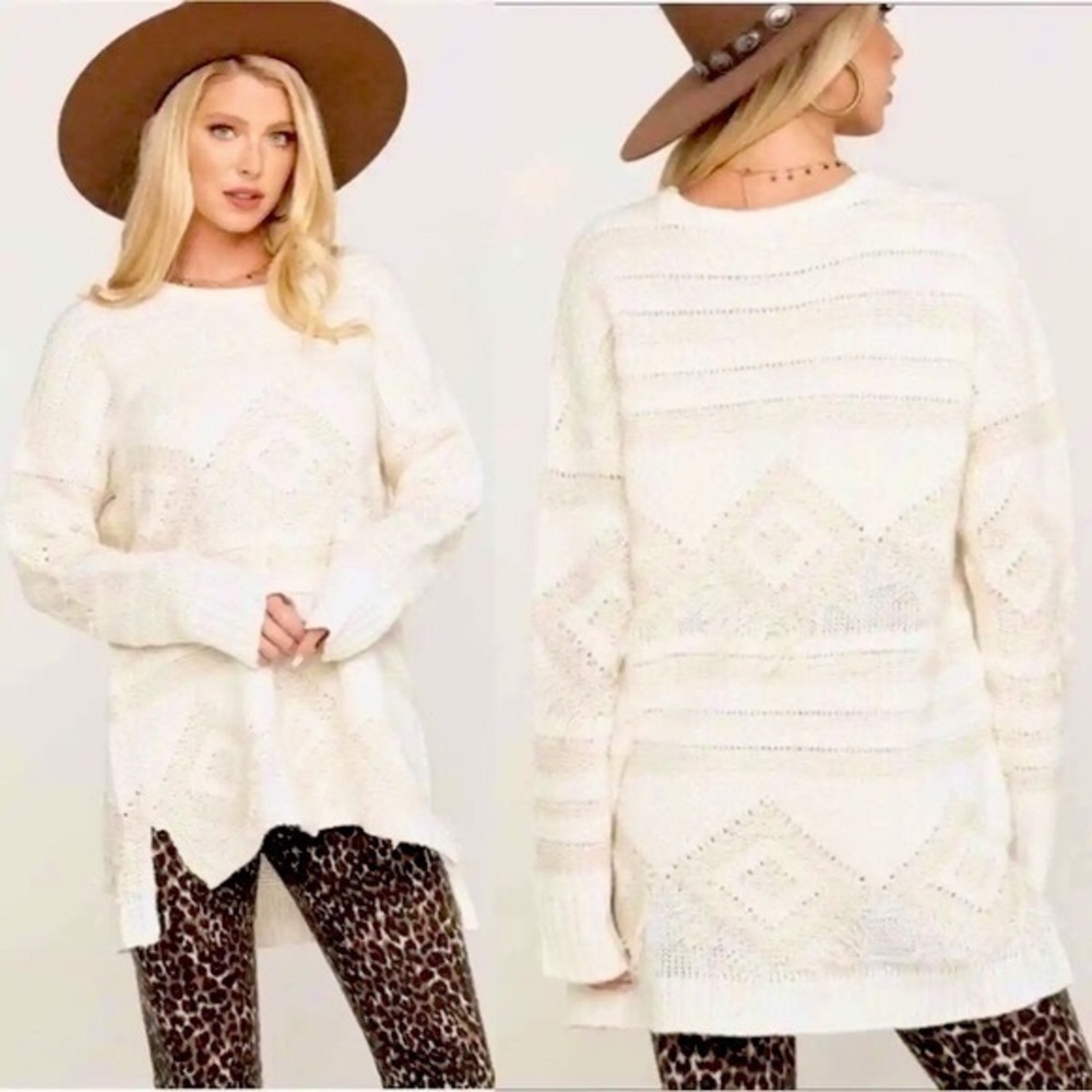 Show Me Your Mumu Sweater Canyon Geo Fringe Cream